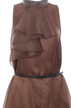 Abito lungo in organza di seta con rouches