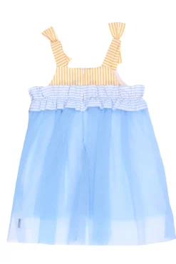 Abito smanicato in tulle con ruches