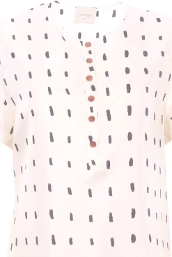 Blusa in seta stampata efetto polo