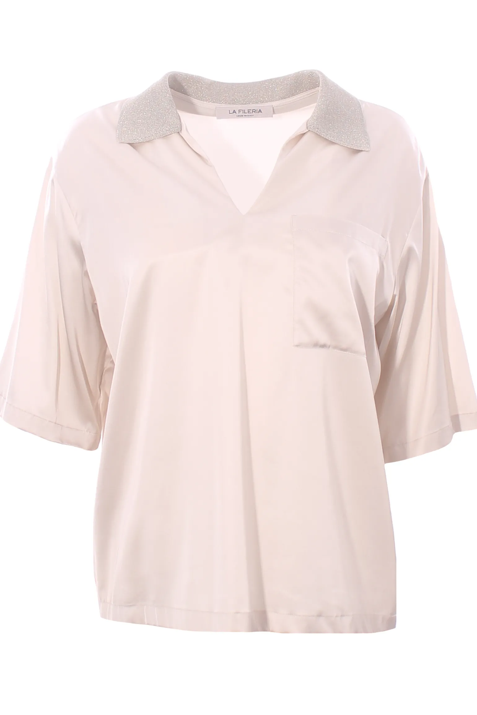 Blusa in viscosa di seta collo lurex