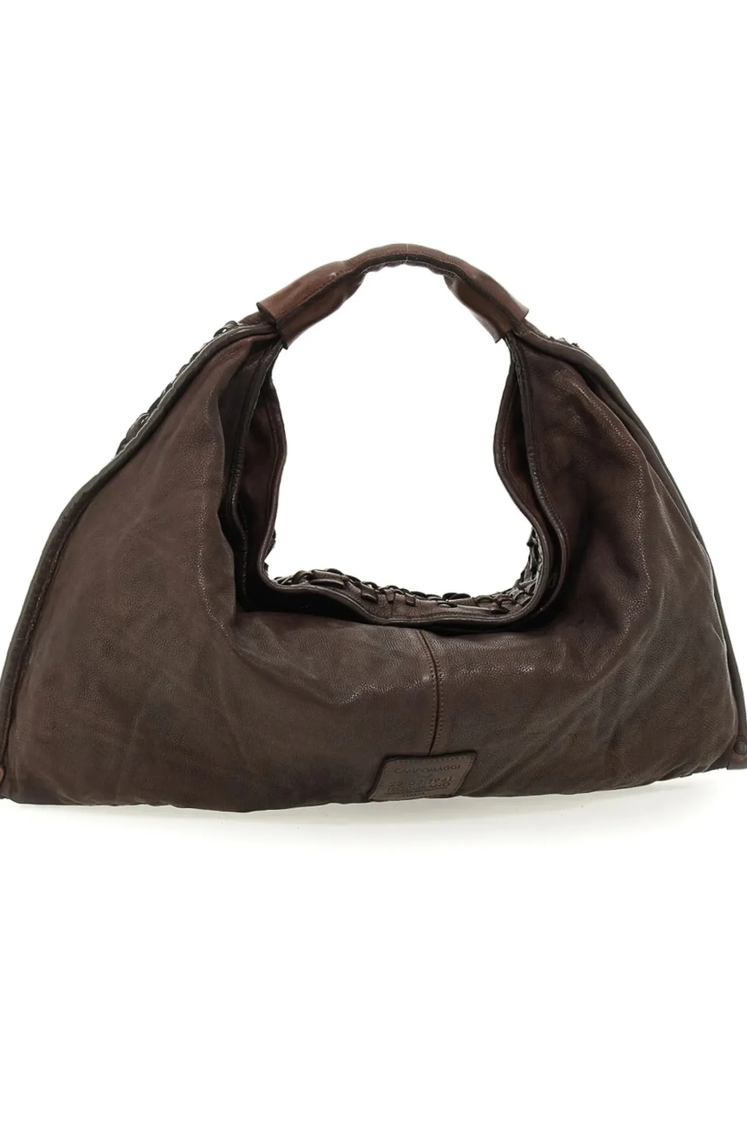 Borsa a spalla in pelle di vacchetta intrecciata