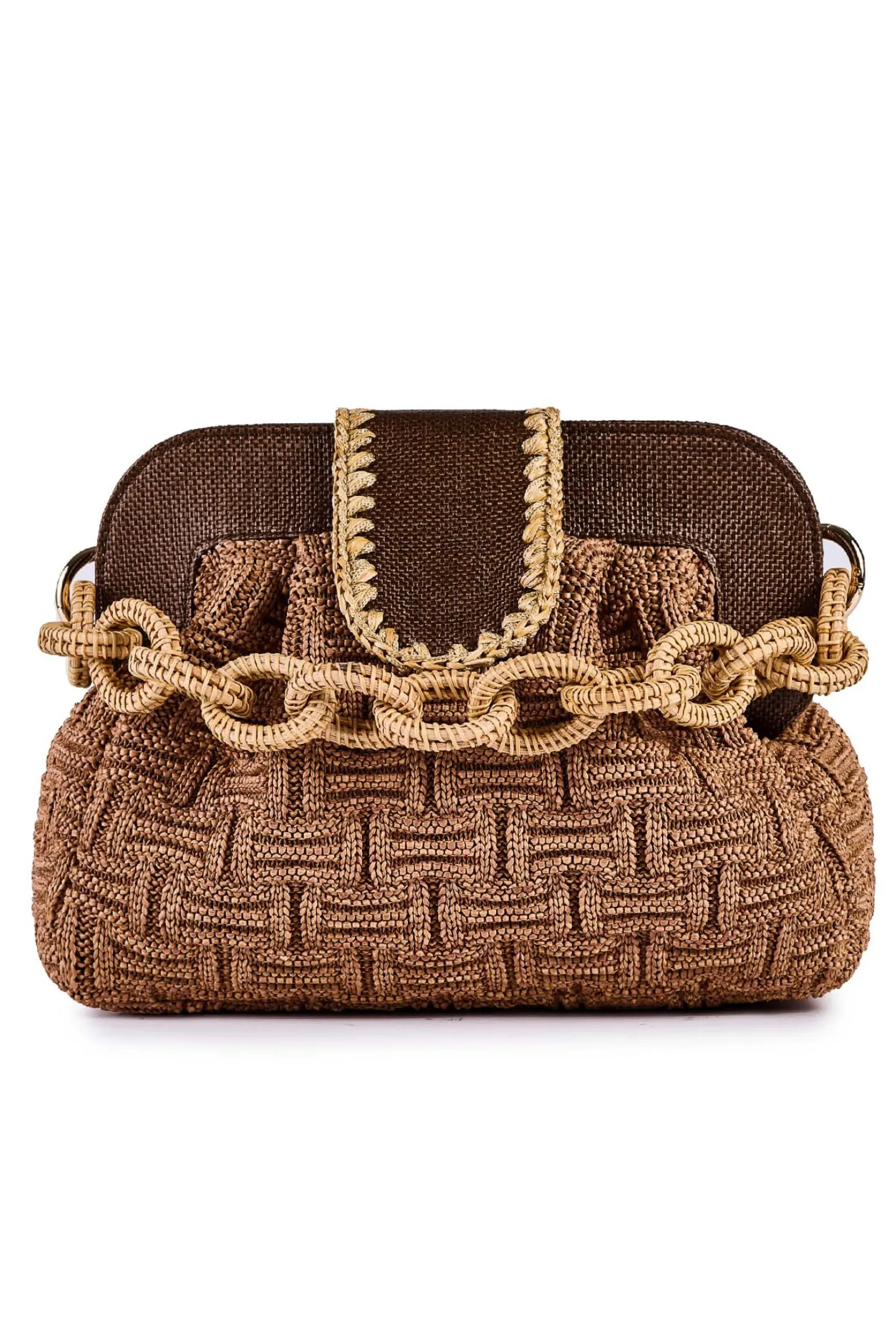Borsa in rafia jacquard con pattina