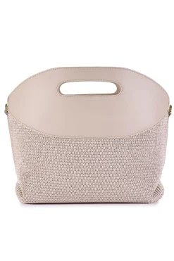 Borsa shopping in rafia e pelle