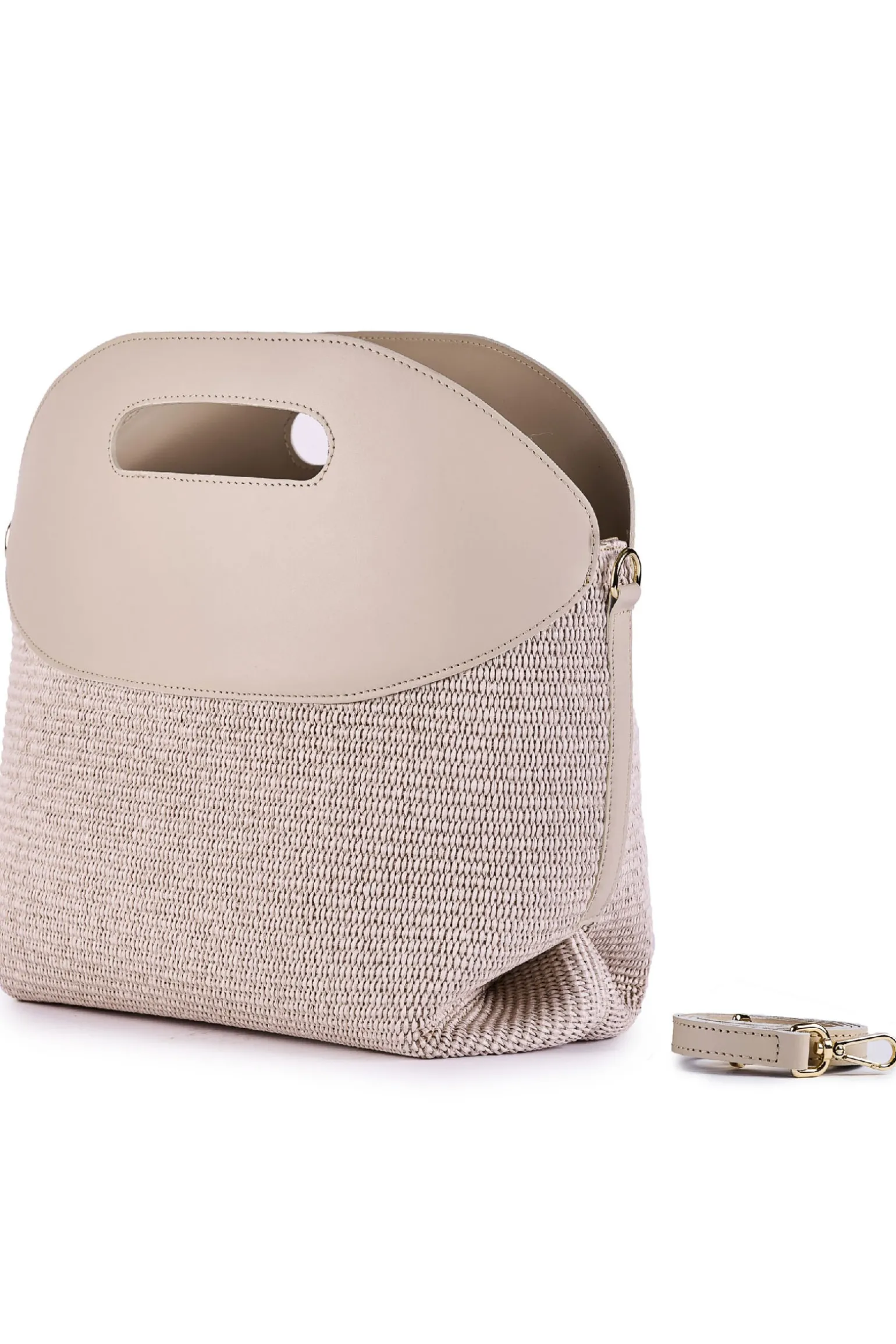 Borsa shopping in rafia e pelle