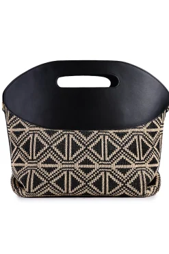 Borsa shopping in rafia jacquard e pelle