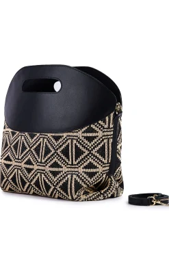 Borsa shopping in rafia jacquard e pelle