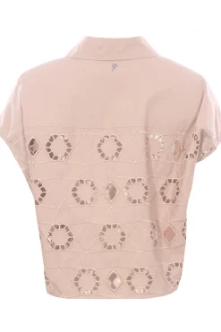 Camicia corta in cotone con ricami