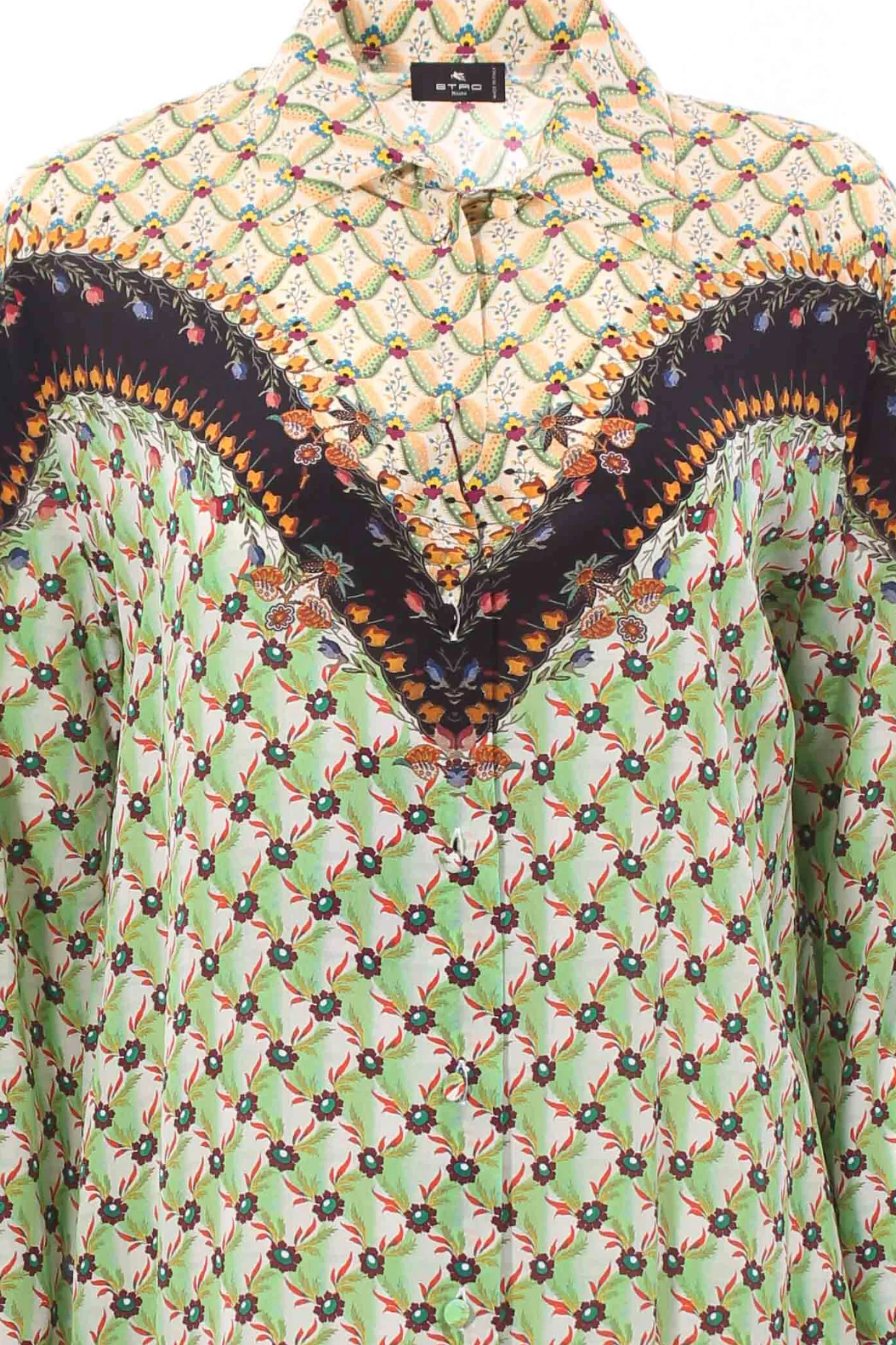 Camicia floreale con bordatura in crepe de chine di seta