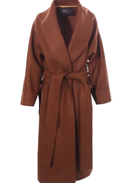 Cappotto lungo in lana cotta con cintura