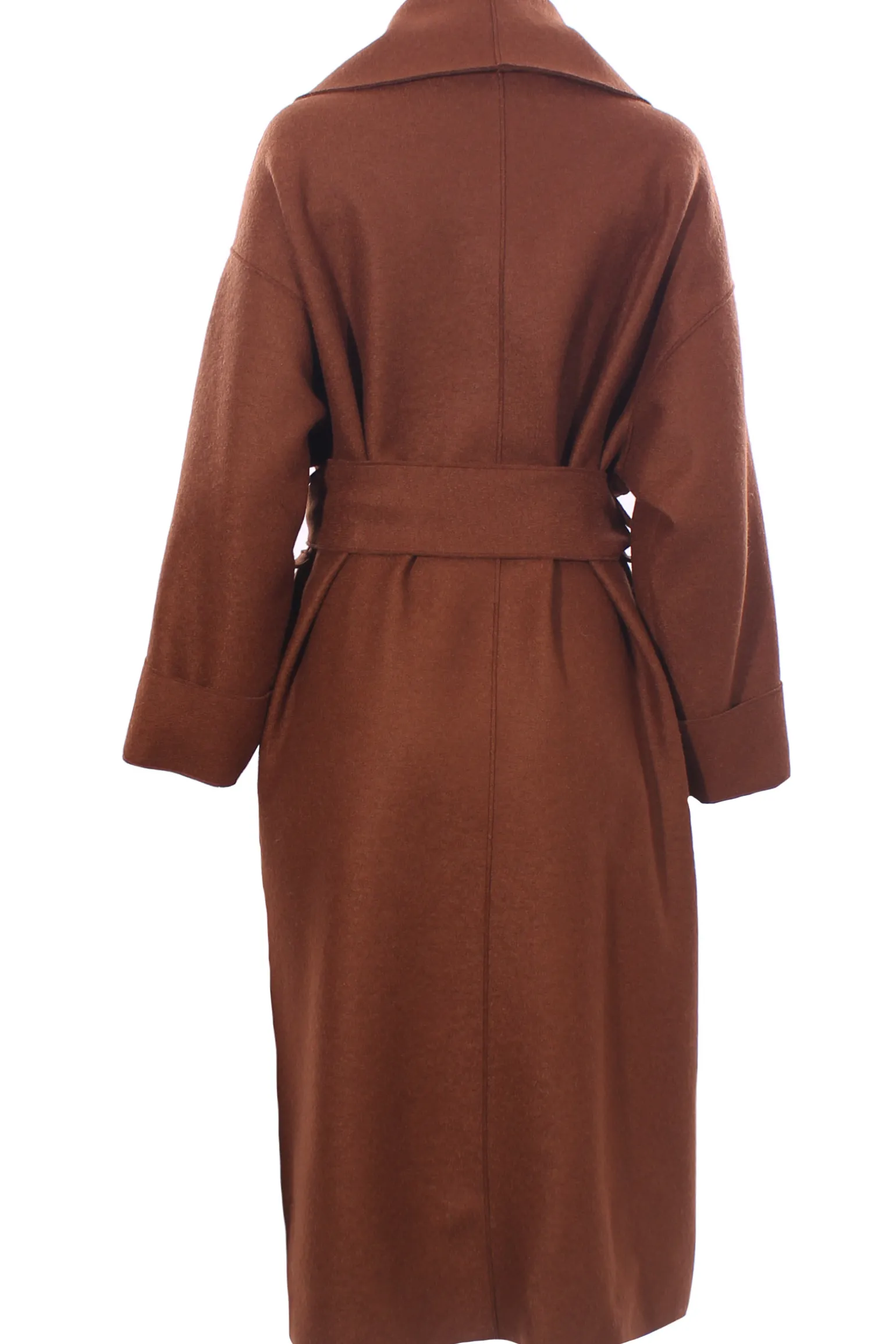 Cappotto lungo in lana cotta con cintura