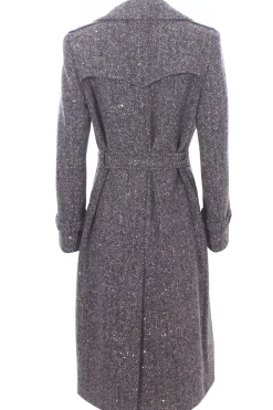 Cappotto trench in lana con applicazioni paillettes