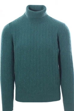 collo alto treccia in green cashmere