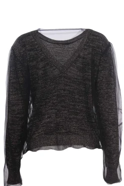 Collo a v doppiato con tulle
