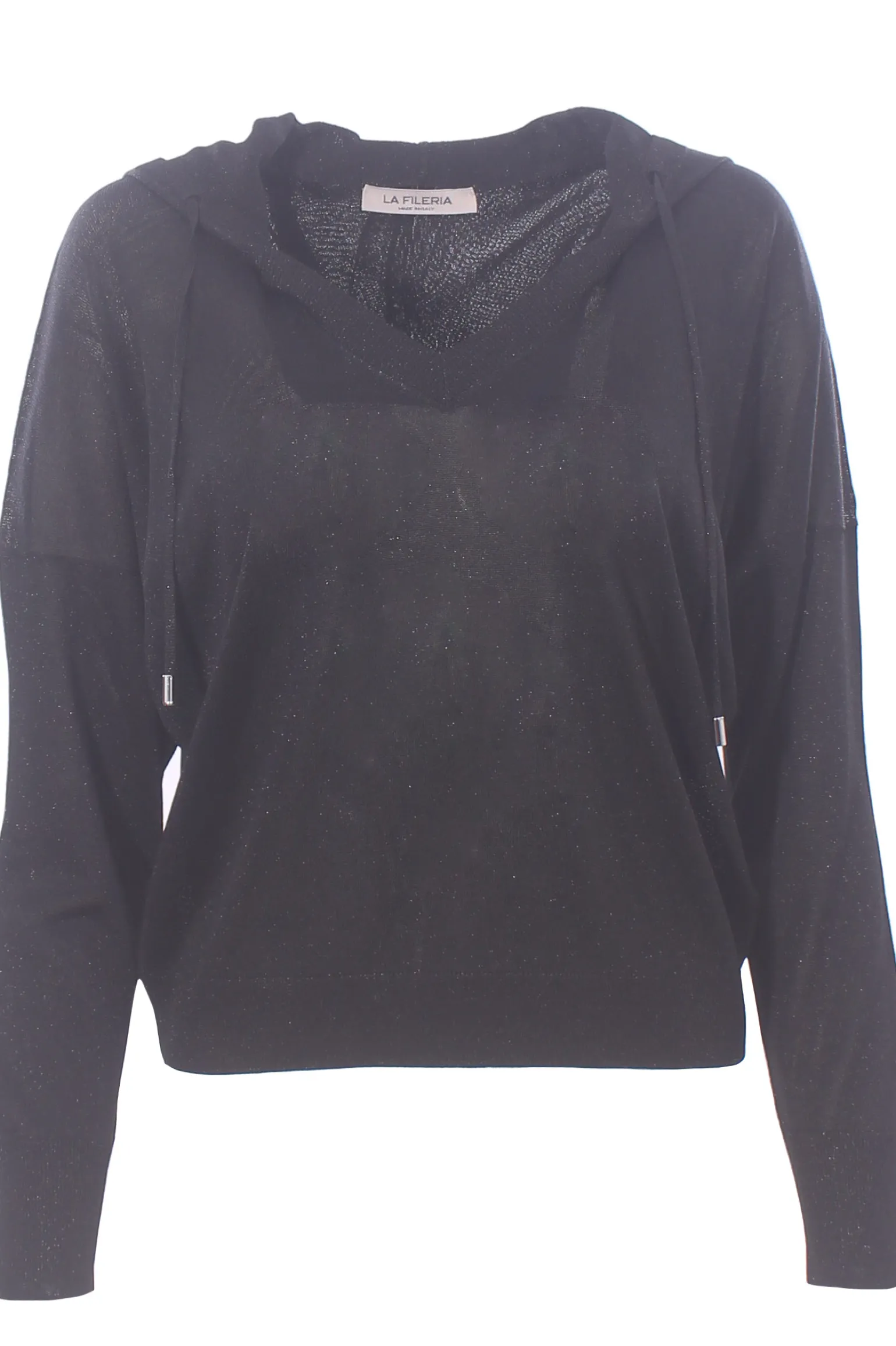 Collo a v lurex con cappuccio