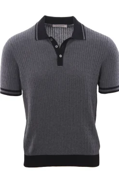 Maglia polo treccina in cotone con contrasti