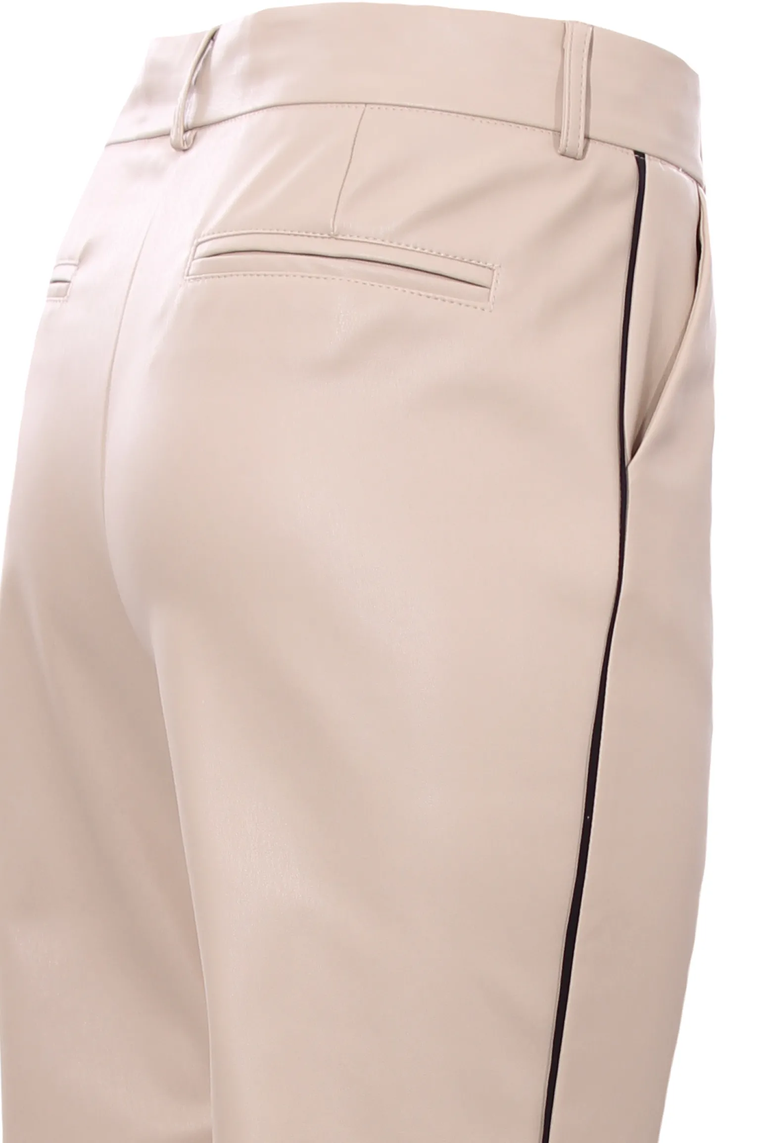 Pantaloni in ecopelle con piping laterale