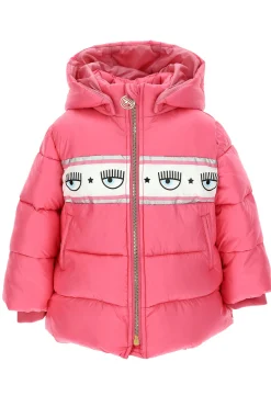 Piumino con cappuccio maxi logomania
