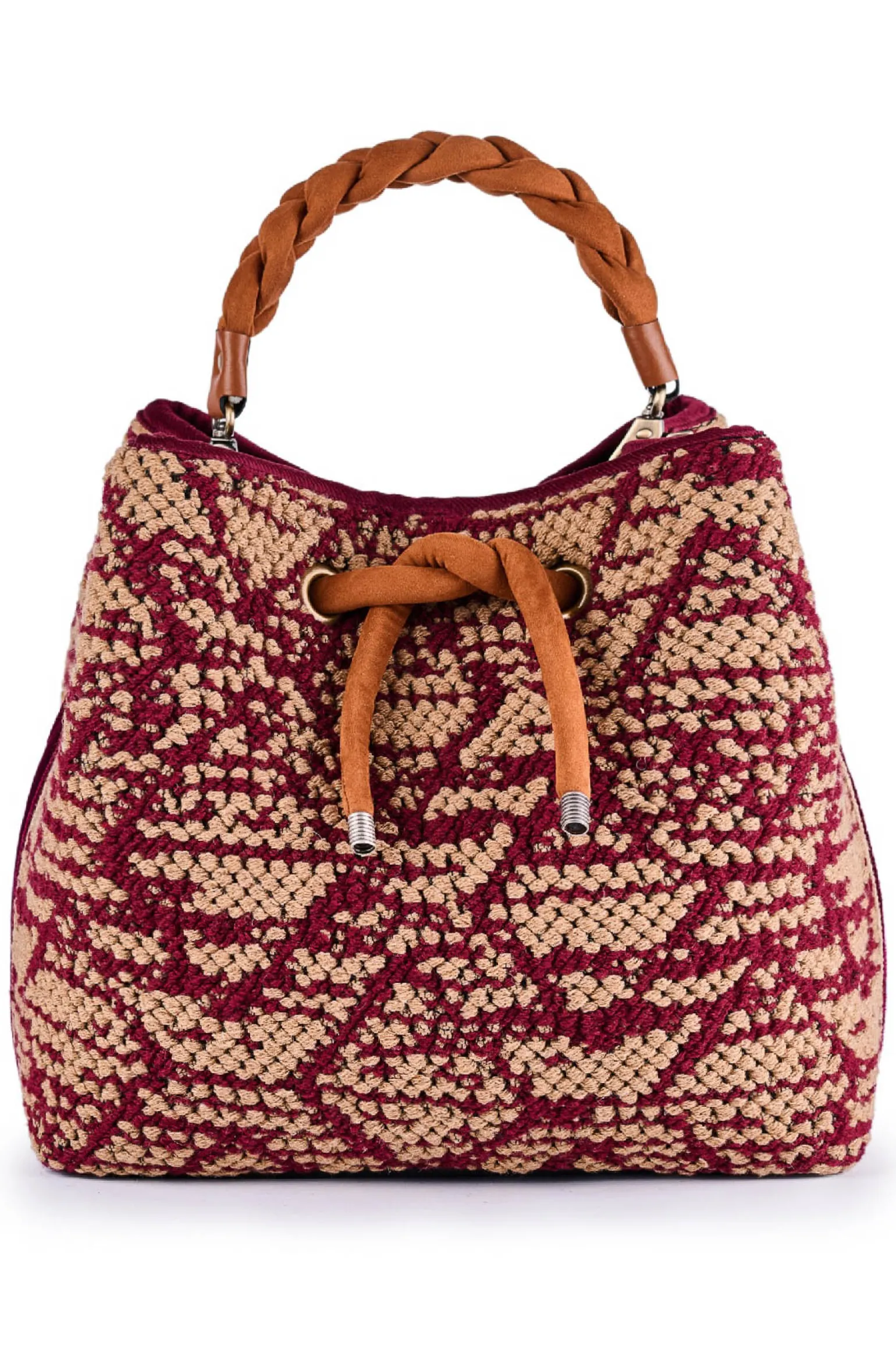 Secchiello in cotone jacquard con dettagli in velluto
