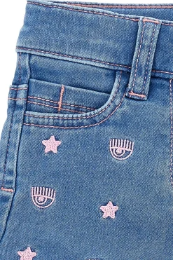Shorts con logo in denim stretch